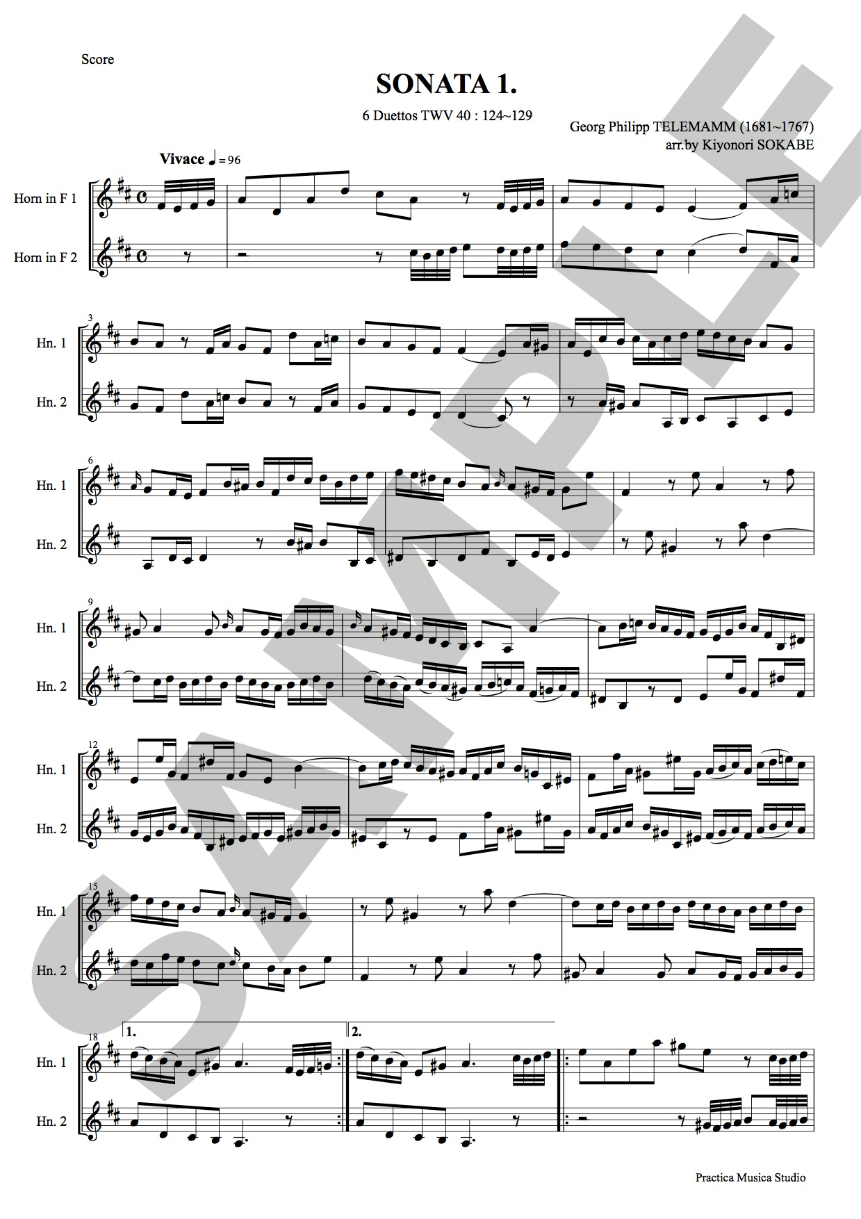 デュオソナタ第１番〜２本のホルンのための (テレマン) 管楽 - 二重奏 